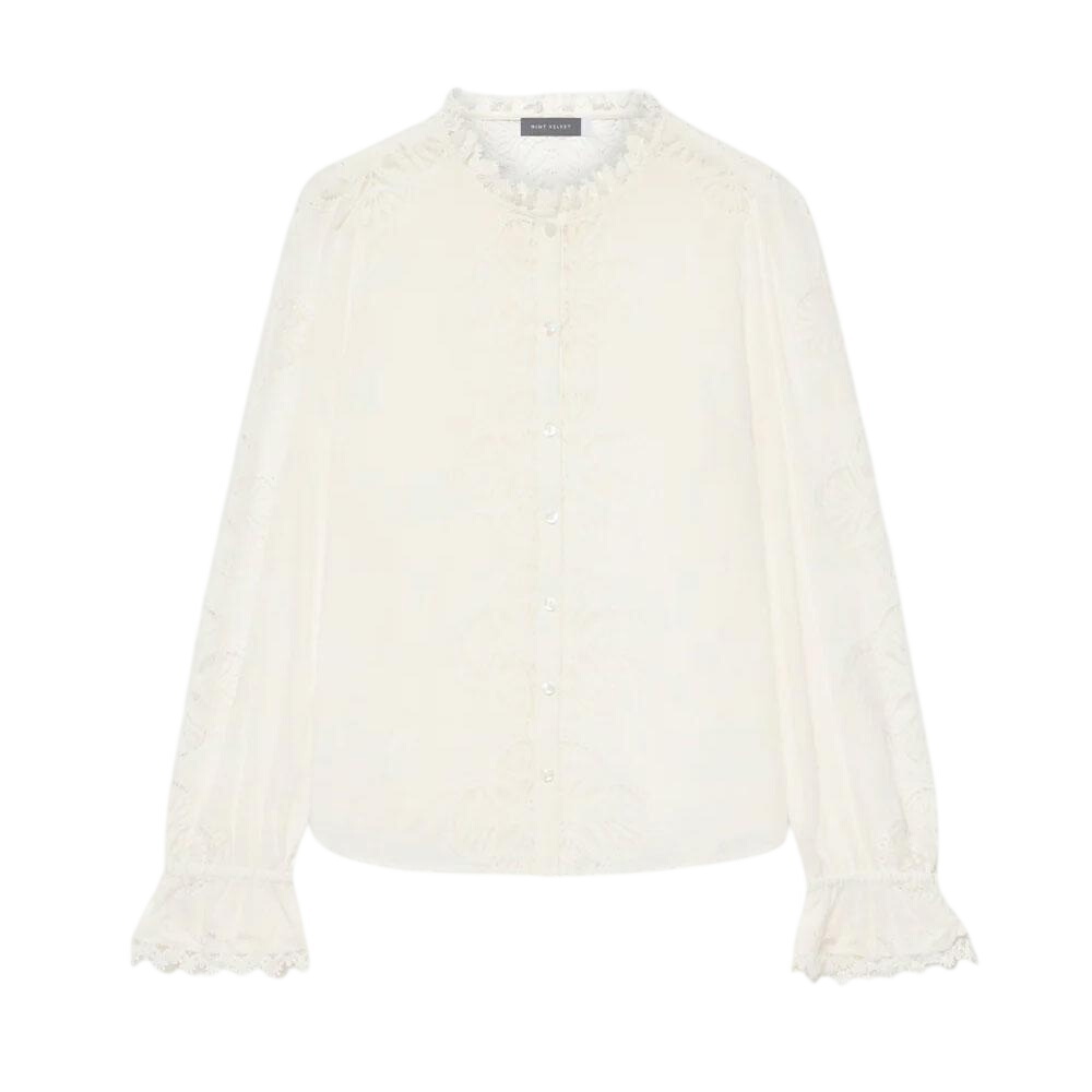 Mint Velvet White Cotton Embroidered Blouse
